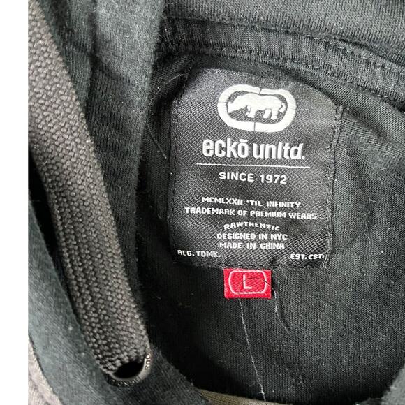 Men’s Ecko UNLTD Black/Camo Short-Sleeve Hoodie With Built-in Face Mask L Exc - Picture 3 of 10